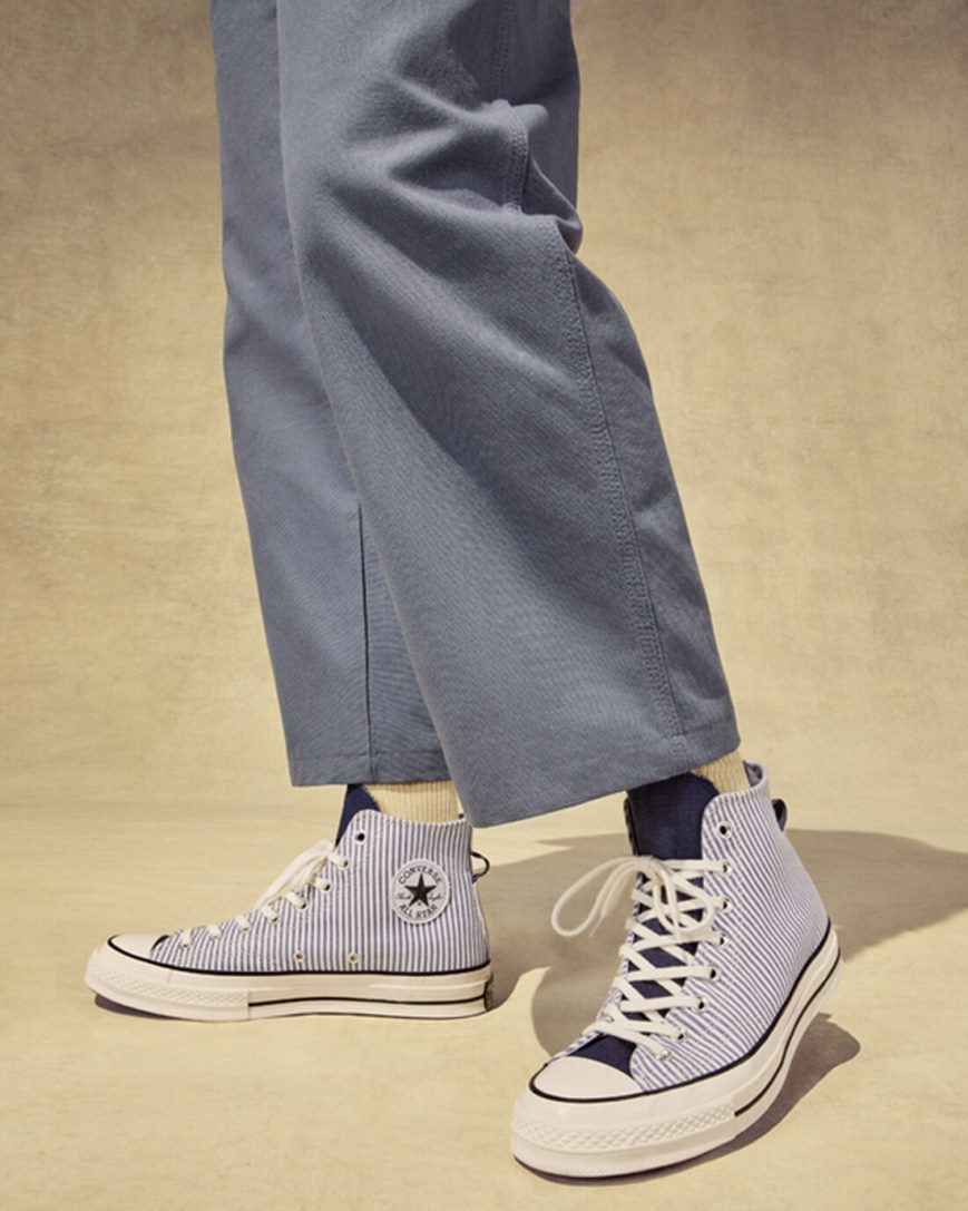 Pánské Boty Vysoké Converse Chuck 70 Crafted Stripe Blankyt Světle Modré Indigo Černé | CZ 31VQX28